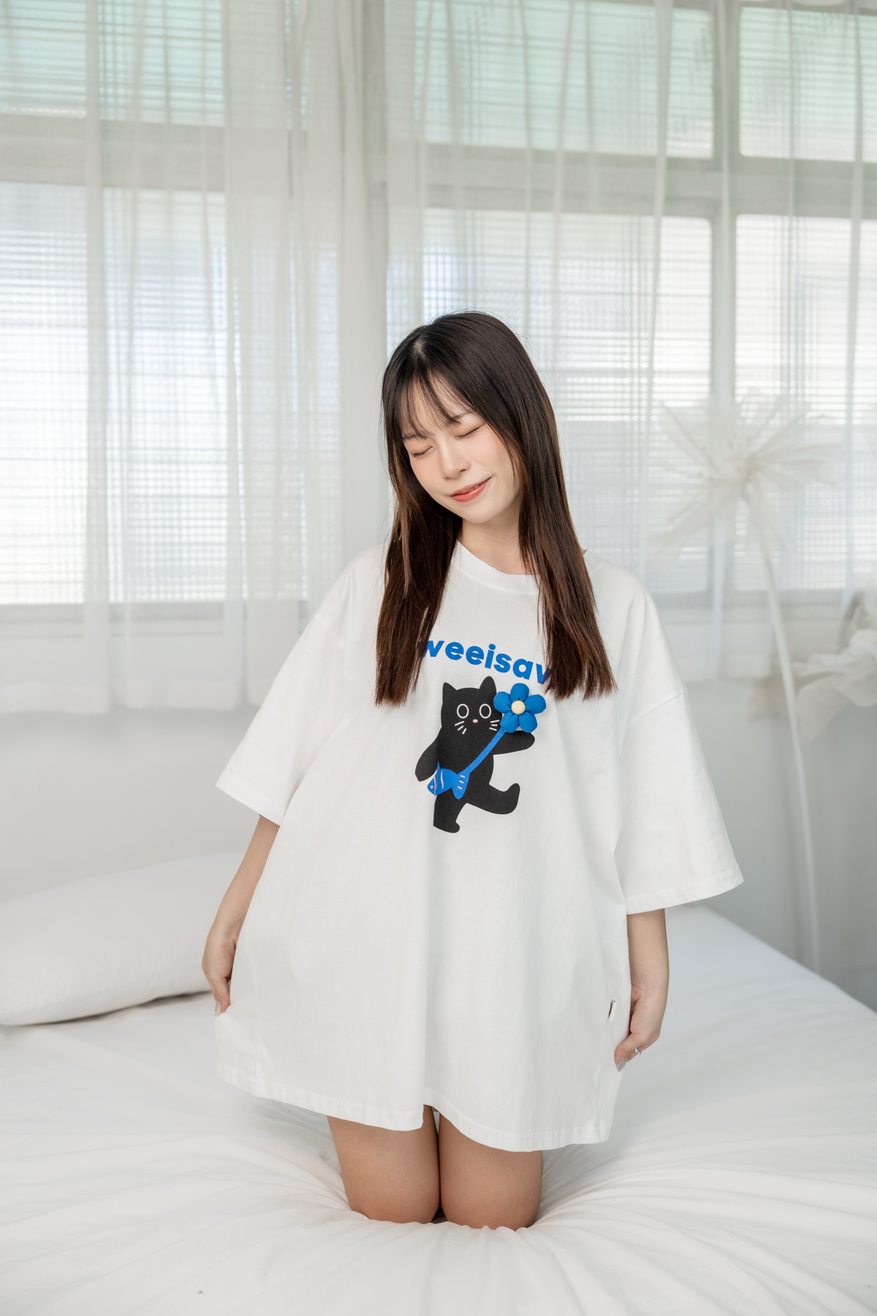 ⁺˳✿可愛小花貓Oversize Tee⁺˳✿